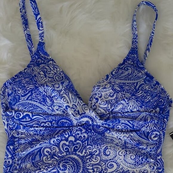 Ralph Lauren Surplice Underwire Swim Tankini Blue/White Paisley Women's SZ 4 NWT - Picture 2 of 9